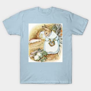 Mrs. Rabbit Prepares Dinner While Peter Recovers - Beatrix Potter T-Shirt